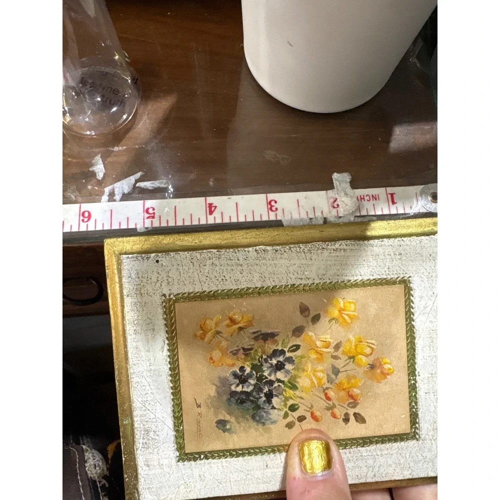 B Rinaldi Italian Wood Plaque Set Floral Gold Gilt White Distressed Italy Fair
